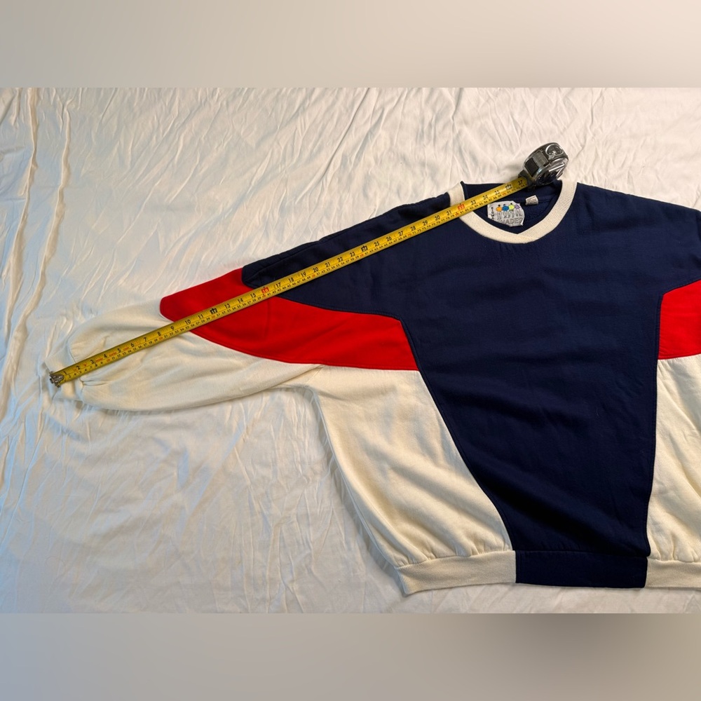 Big Man Shades Colorblock Sweatshirt Red White Navy 90s Retro Acrylic Pullover - Picture 10 of 10
